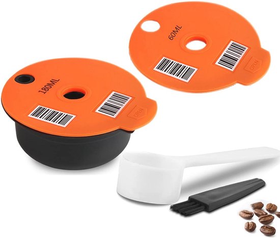 Koffiefiltercapsules, 6 stuks navulbare koffiecapsules, herbruikbare capsules voor koffiezetapparaat, herbruikbare capsules Dolce Gusto met 1 kunststof lepel en 1 borstel