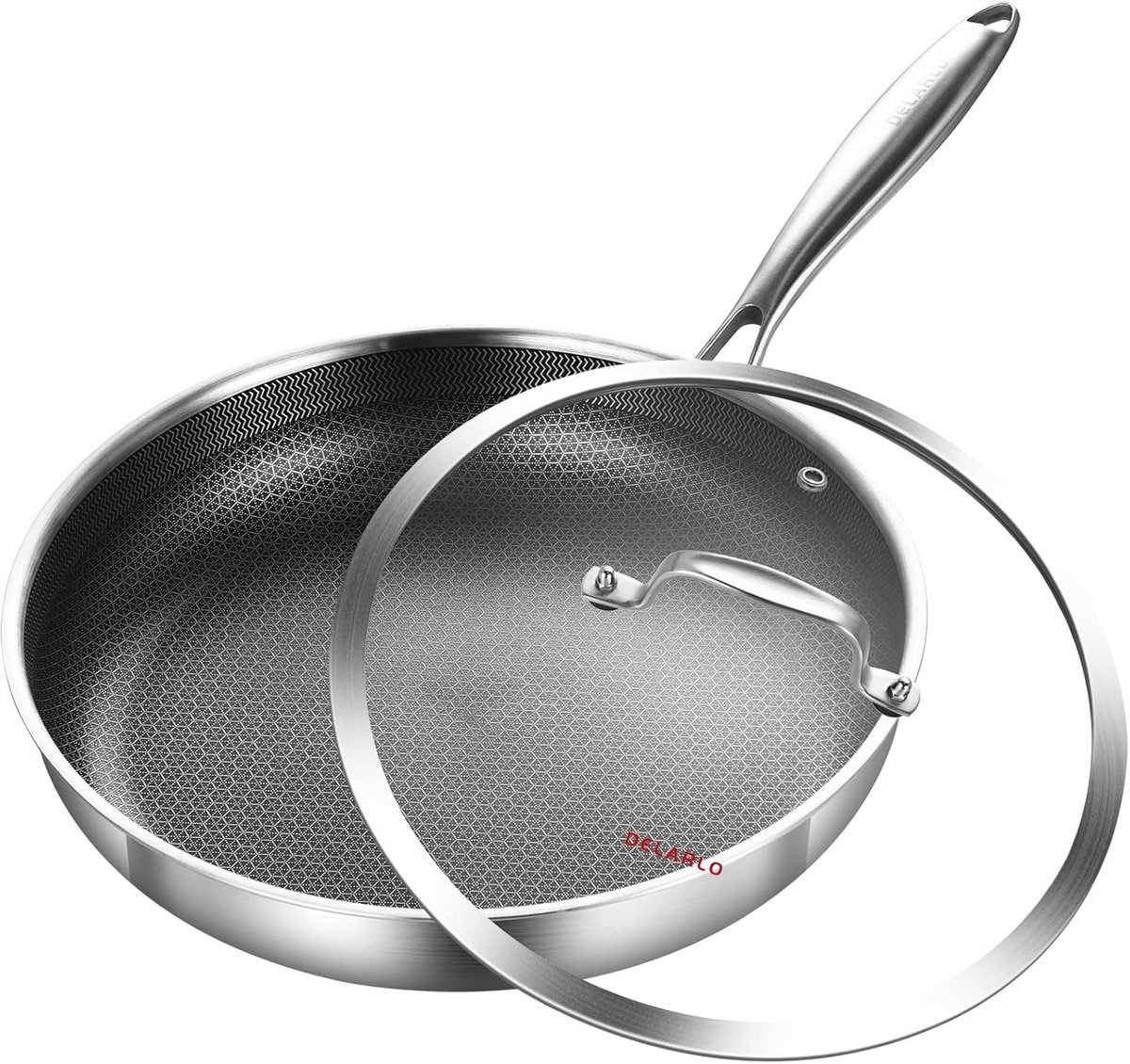 Hybride 12" Koekenpan met Deksel - RVS, Nonstick, Oven Safe, Geschikt voor Inductiekoken
