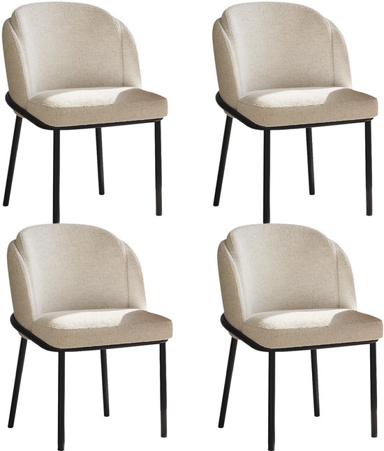 Guyii Chaises de salle à manger - Ensemble de 4 - Chaises Rembourrées avec Siège Doux - Pieds Métalliques - Crème