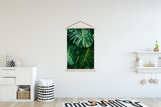 Feuilles botaniques vert foncé dans un poster d'école de jardin lattes plates vierges 120x180 cm - Tirage photo sur poster textielposter (décoration murale salon / chambre) XXL / Groot format!