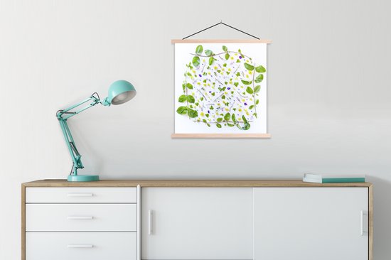 Fleurs et feuilles botaniques typiques sur fond gris affiche scolaire lattes plates vierges 90x90 cm - Tirage photo sur affiche textielposter (décoration murale salon / chambre)