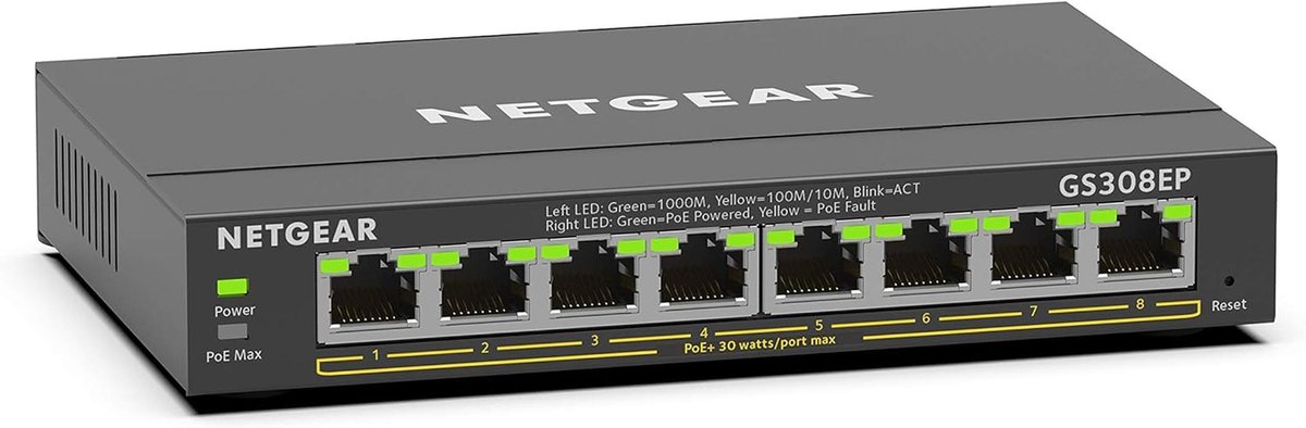 8-Poort Gigabit Ethernet Plus PoE Switch - Desktop of Wandmontage