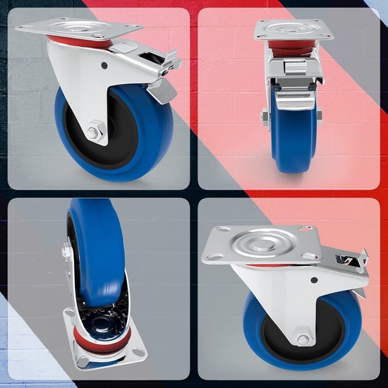 Transportwielen 125 mm set zwenkwielen met rem 4 stuks zware
