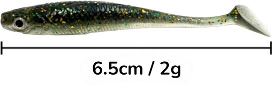 S&D - Shad Set 10 Stuks - 6.5cm / 2g - Donkergroen - Realistisch Kunstaas met Glitters & Schubbenpatroon - Voor Snoek, Baars & Roofvis van Merkloos — afbeelding 3