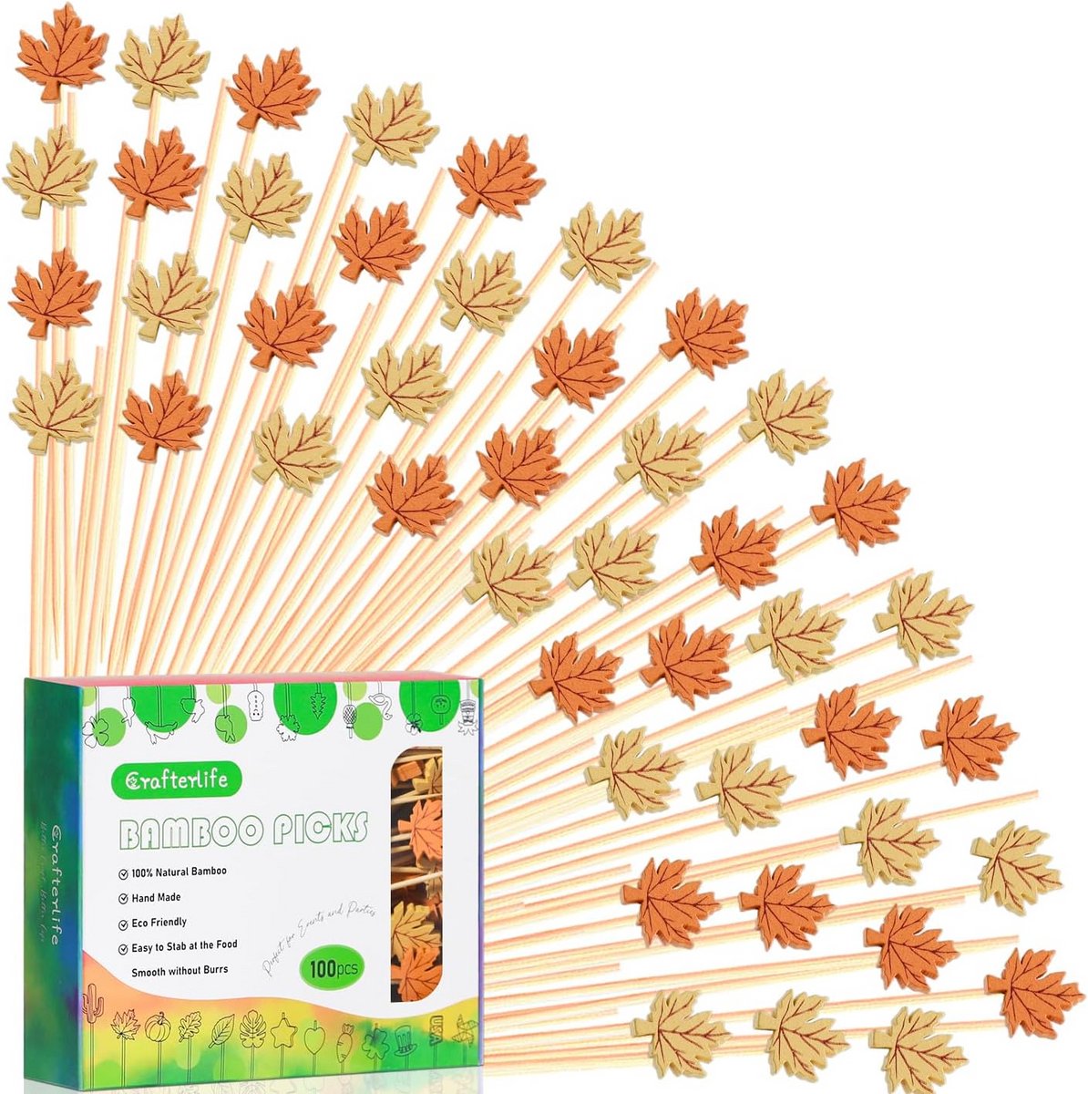 Herfst Cocktail Prikkers Esdoornblad Thema Decoratie voor Hapjes en Cocktails