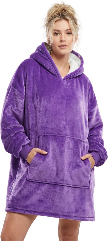 JAXY Couverture TV - Couverture à Capuche - Couverture Avec Manches – Oodie - Couverture Polaire – Couverture Portable - Couverture Portable Surdimensionnée - Sweat à Capuche – Violet