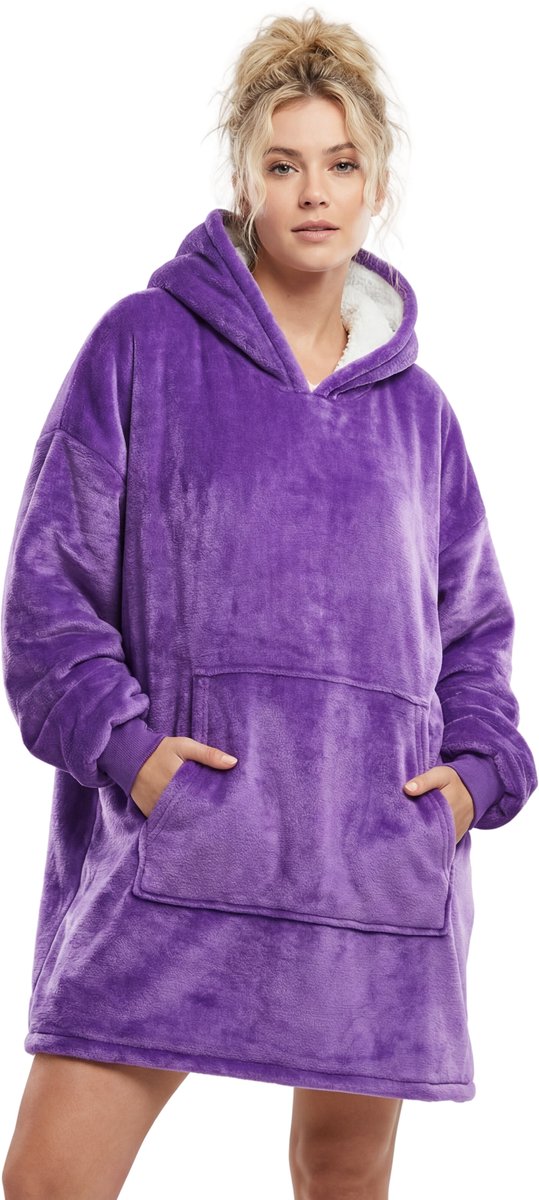JAXY Hoodie Deken - Snuggle Hoodie - Fleece Deken Met Mouwen - Hoodie Blanket - Paars