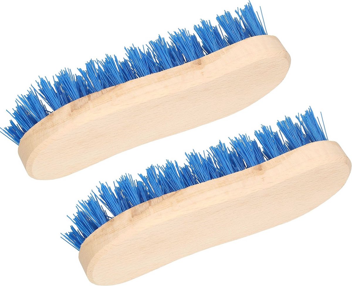 Set van 2 S-vormige schuurborstels met houten handvat en PVC-borstelharen