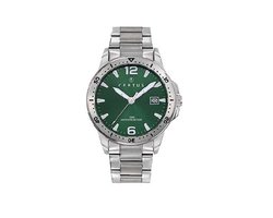 Certus-model 616459-horloge-heren-datum-zilverkleurig-groene wijzerplaat-diameter 40 mm-10 atm waterdicht-gemaakt in Frankrijk