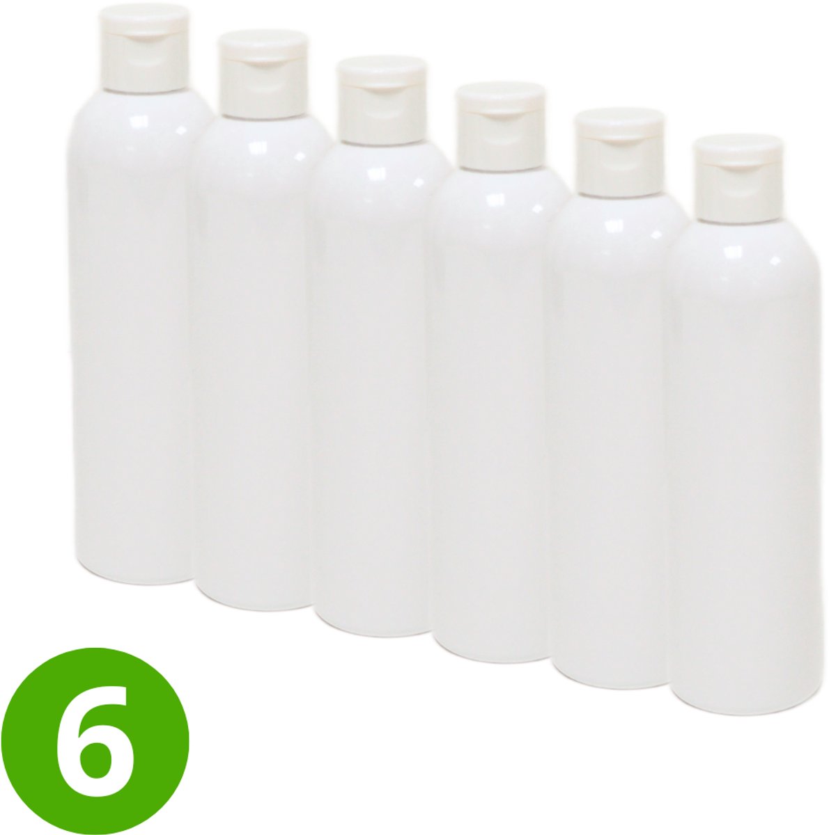 6x 250 ml Ronde Plastic Fles PET Wit + Klepdop Wit - Alpha - BPA vrij - Navulbaar - Cosmetica - Reisflesjes - Productsamples - Verzorgingsproducten - Herbruikbaar - Lekvrij - Niet Breekbaar - Hervulbaar Lege Flessen met Dop - Tall Boston Round