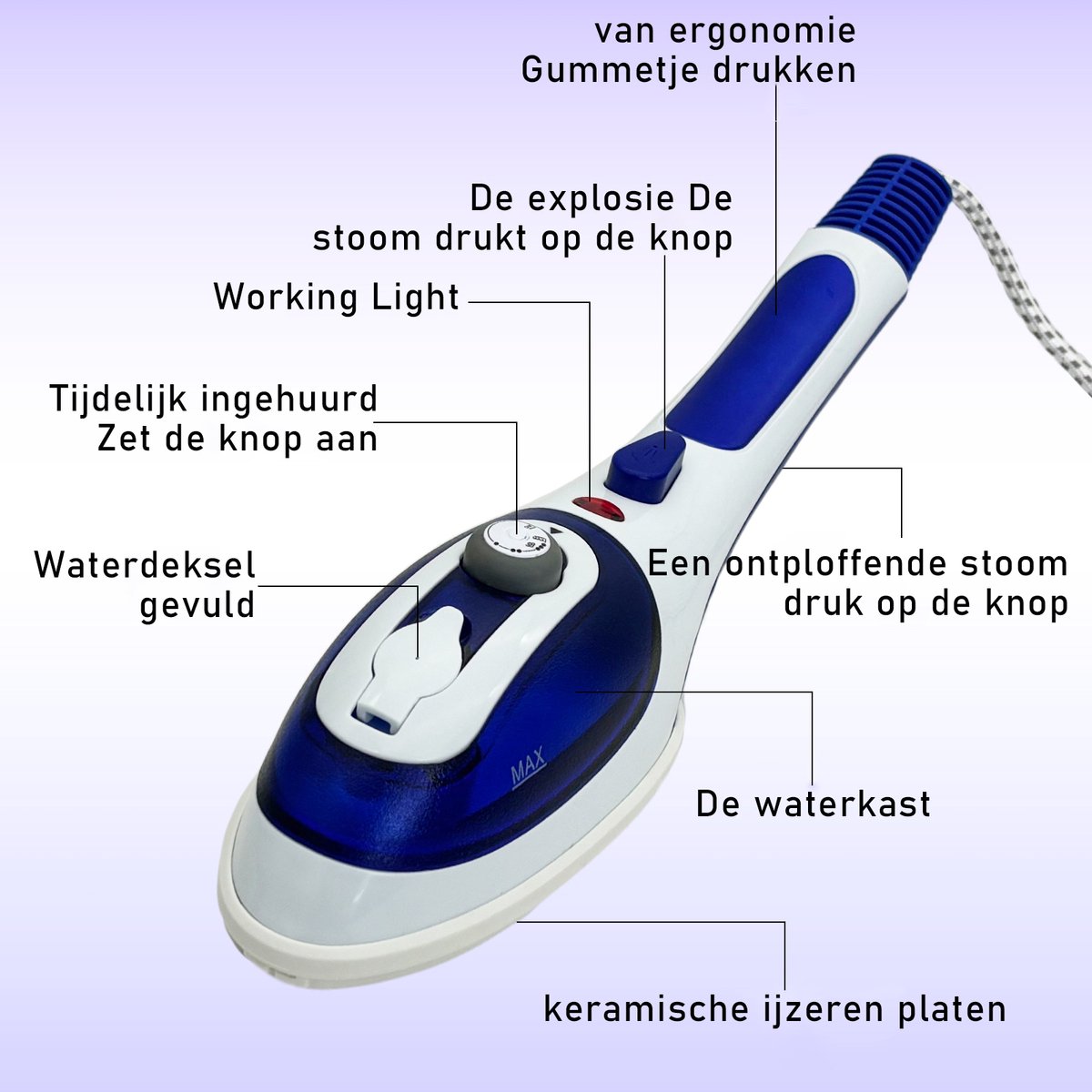 Kleine stoomgenerator strijkijzer, energie, geen brandwonden de keramische basis — afbeelding 3