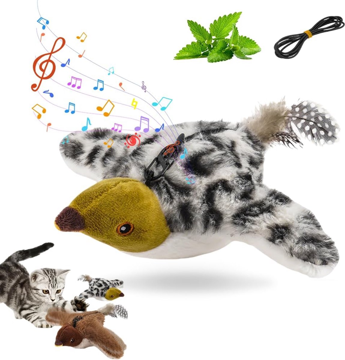 Daity 1 Pack - Kattenspeelgoed - realistisch vliegend vogeltje - interactief musje met flapperende vleugels en getjirp - geschikt voor binnenkatten.