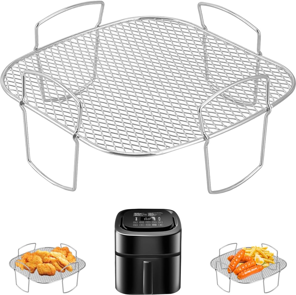 Vierkant airfryer rooster - Airfryer bakvorm - Airfryer accessoires - Roestvrij staal - 20,5 cm