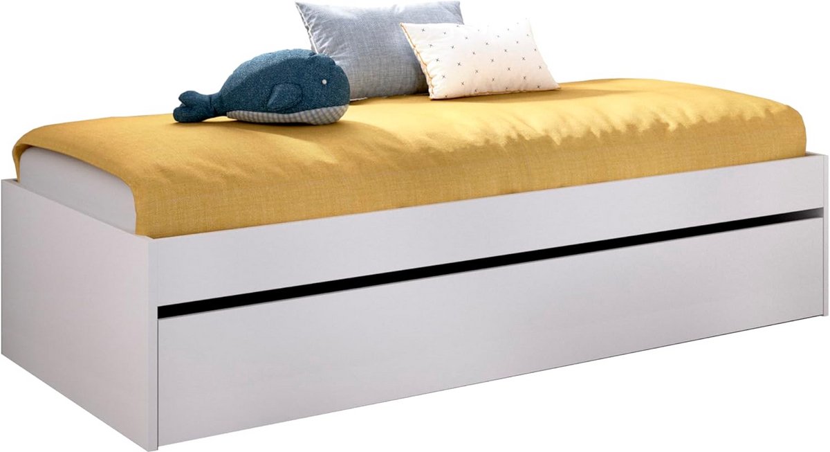Uitschuifbed Wit 90x190 cm Slaapkamer - Uittrekbaar Bedframe en Lade