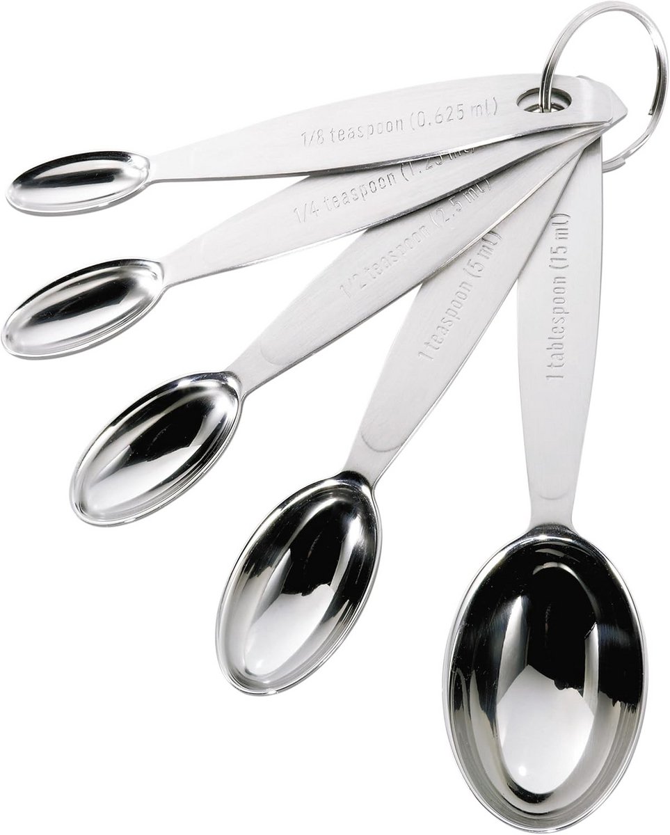 Set van 5 RVS maatlepels met lange steel, vaatwasmachinebestendig