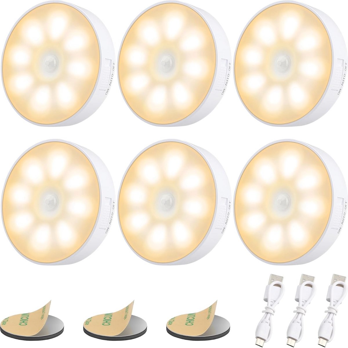 Draadloze LED Bewegingssensor Nachtlampjes USB Oplaadbaar met 3 Lichtmodi