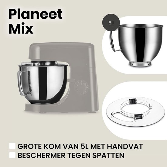 AMA® Mixer met Mengkom - Keukenmachine - Kneedmachine - 31x22x36cm - Zwart van Merkloos — afbeelding 3