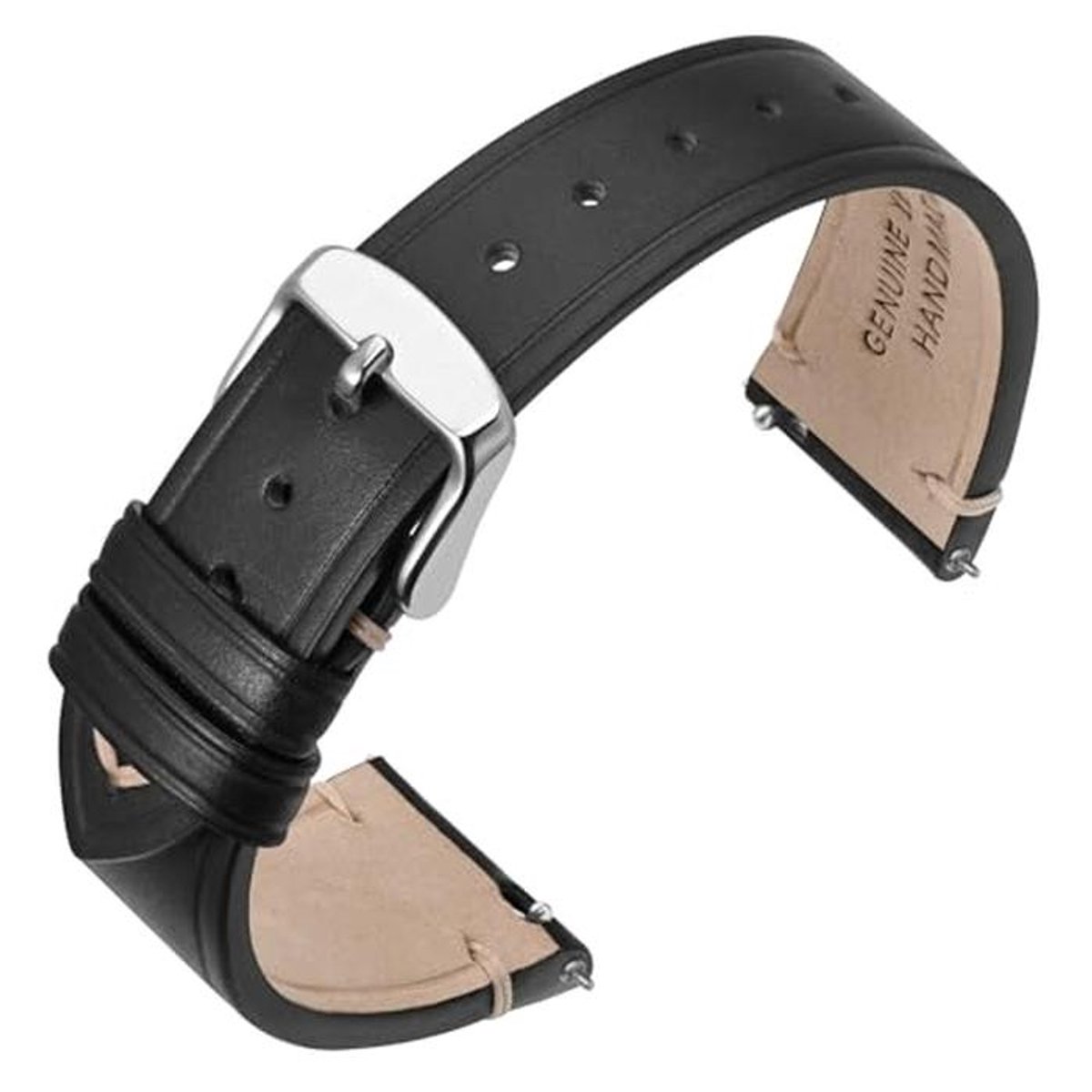 Dunne horlogebandjes van oliewas leer 18 mm 20 mm 22 mm met zilver-zwart gesp