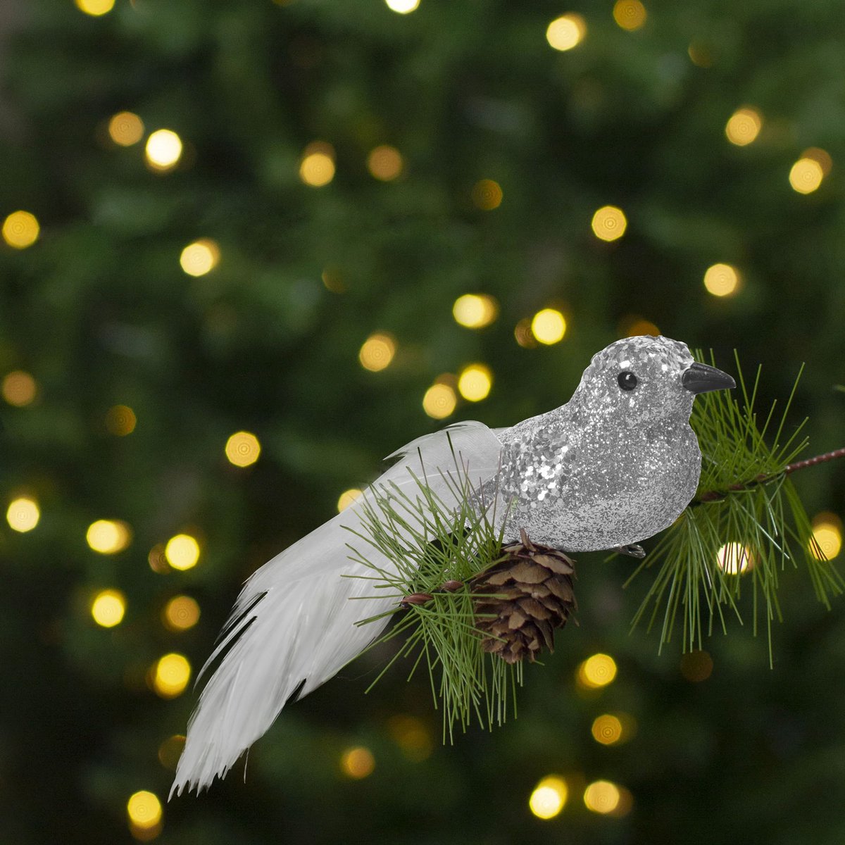Kerstversiering - clip - glittervogel - zilver - 2 stuks / verpakking 1 Stuks [58643C]