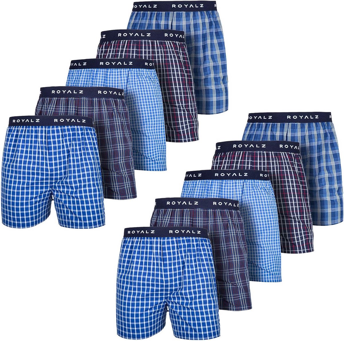 Mannen Boxershorts American Style - Set van 10 Stuks, Geruit, Blauw, Comfortabel Ondergoed