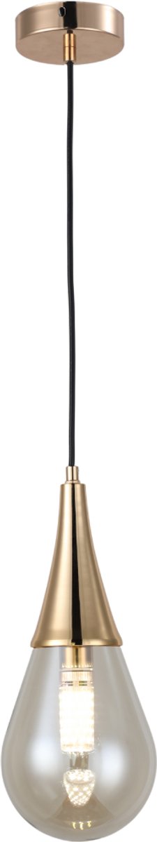Hanglamp met 1 lichtpunt, amber kleur glas en ronde plaat