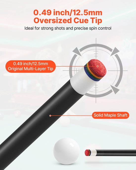 Poolkeu / Biljartkeu - 1 Stuk - 147,3 cm - 538 g - Canadees Esdoornhout - Meerlaagse Tip - ABS Verbindingsring - Voor 9-Ball Pool — afbeelding 5
