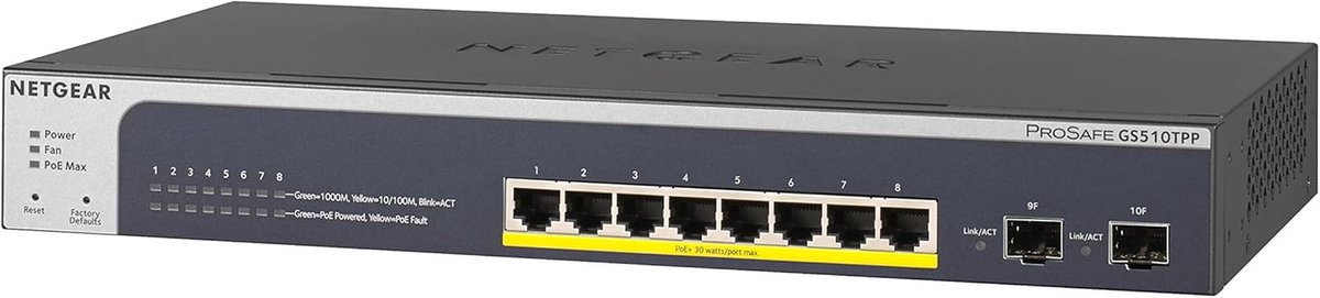 10-Poort Gigabit Ethernet LAN PoE+ Switch - Smart Managed Pro met 8 PoE+ 190W en 2 SFP