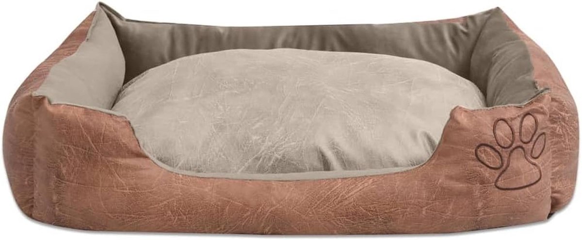 Comfortabele Hondenbed met Kussen XL - Beige PU Faux Leer