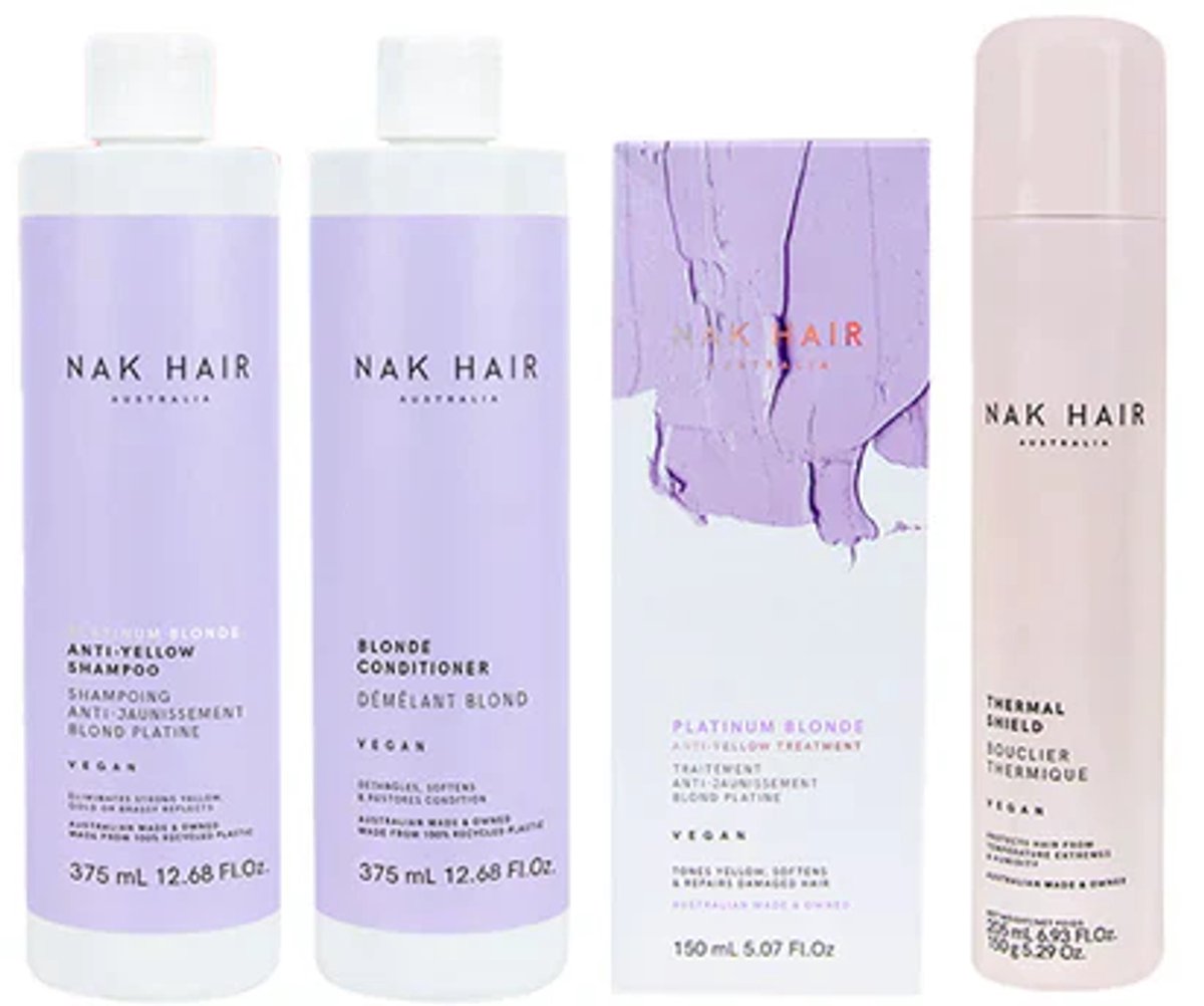 NAK Hair Platinum Blonde Quad Pack – Zilvershampoo, Conditioner & Masker Set (4-delig)