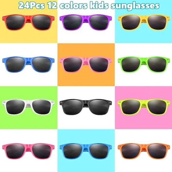 24 Stuks Neon Zonnebrillen in 12 Kleuren voor Kinderen - UV400 Bescherming voor Feesten en Zomeractiviteit van Konsait — afbeelding 3