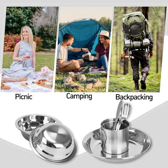 16-Delige Camping Servies Set RVS voor 4 Personen - Compleet Reisbestek voor Outdoor & Picknick — afbeelding 2