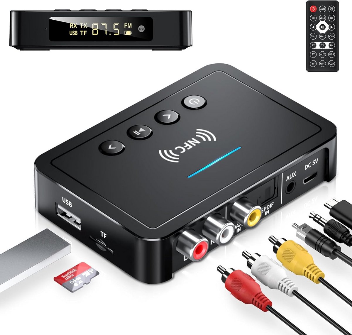3-in-1 Bluetooth Audio Adapter Zender Ontvanger voor TV PC Stereo FM Radio
