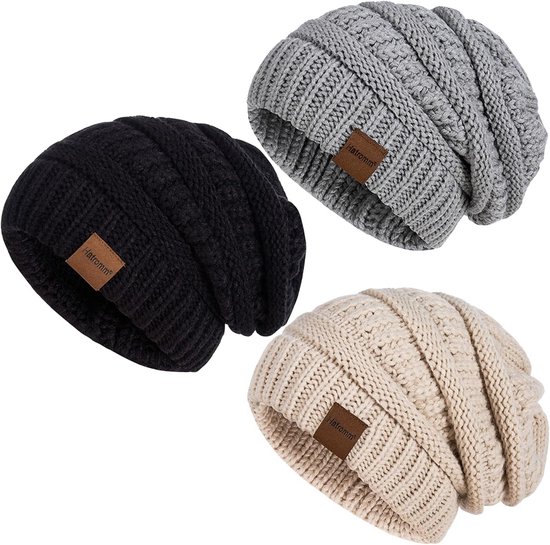 Ruige Muts Set van 3 Muts Dames Heren - Warme Gebreide Slouchy Wintermuts ...