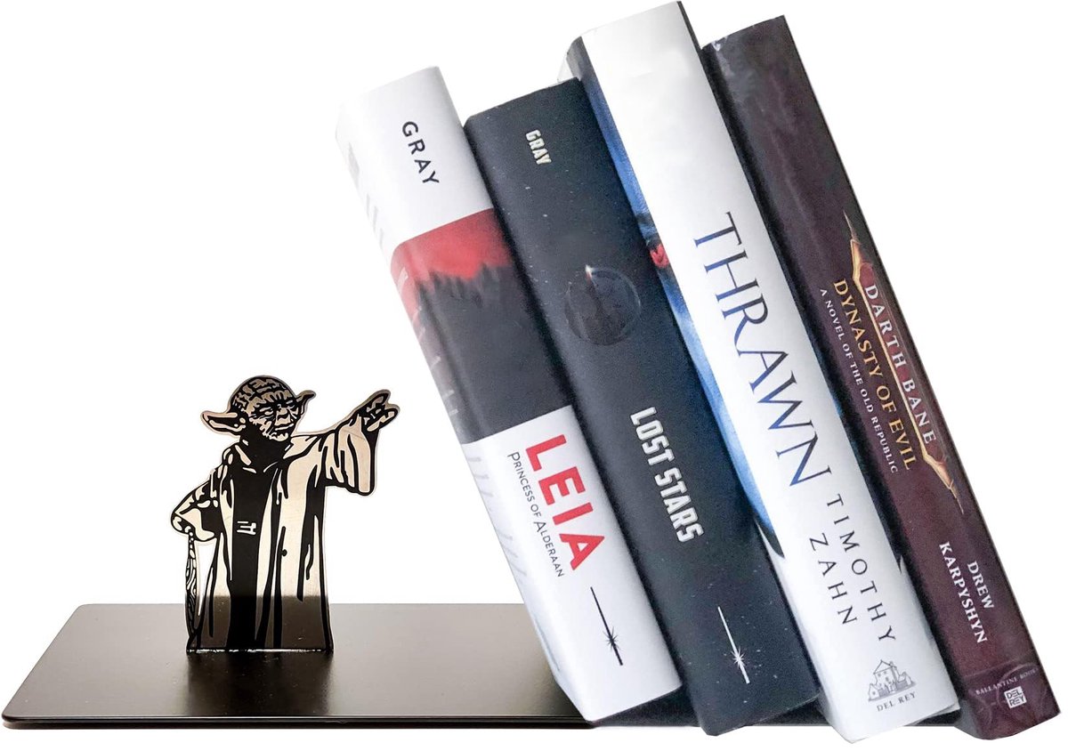 Unyqoos Unieke metalen boekensteun met dubbele Yoda-print voor sci-fi fans Zwart