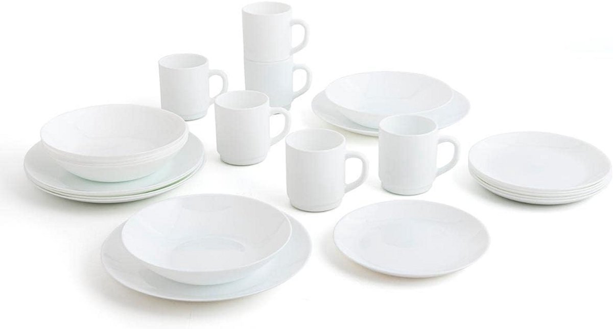 Wit Servies Set voor 6 Personen - 24 Delig - Inclusief Borden en Kopjes