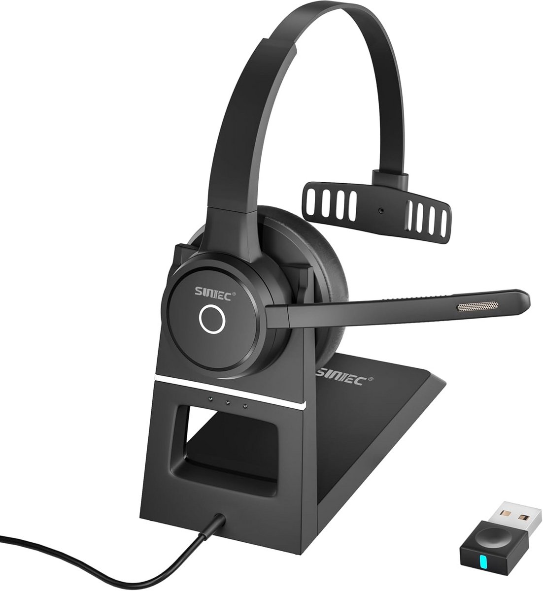 Draadloze PC Headset met Microfoon en AI Noise Cancelling voor Thuiswerken en Callcenter