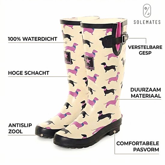 Solemates Bottes de pluie pour femmes - Femme - Caoutchouc Naturel - Tige Réglable - Semelle Amovible - Taille 40
