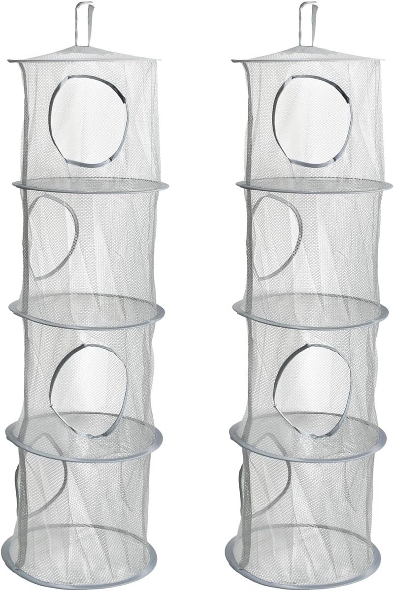 Famanu - Hangend opbergnet set van 2 mesh opbergnetten met 4 niveaus voor en kleding
