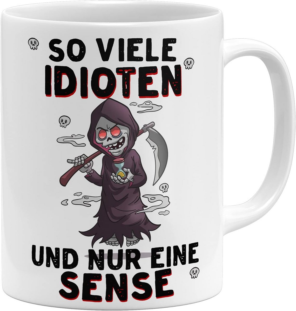 Grappige Sensenmann Koffiemok - 325 ml - Keramisch - Bedrukt Aan Beide Zijde - Wit