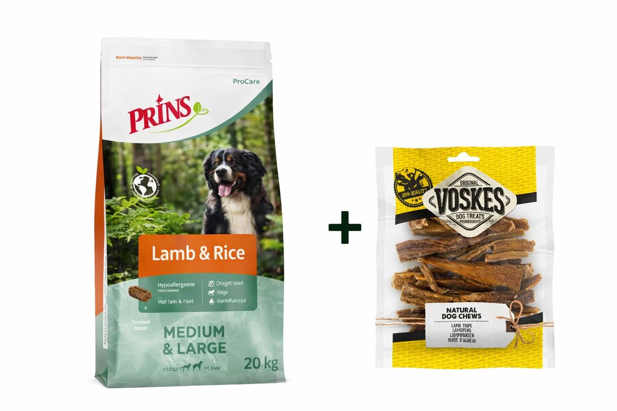 Prins ProCare Lamb & Rice 20kg - Hondenvoer & Voskes 100 gram lamspens