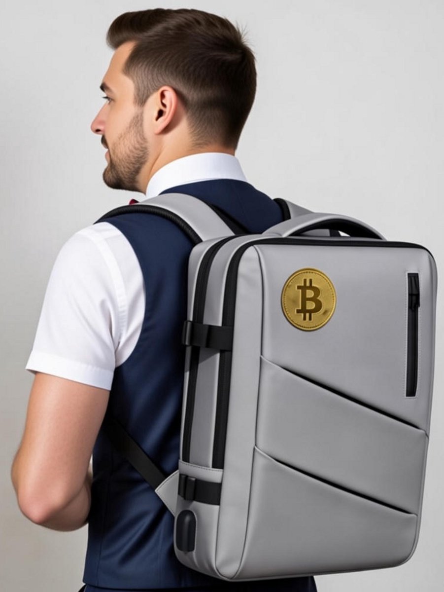 Bitcoin Rugtas Grijs - Reisbagage 45 x 37 x 12 cm - Rugzak BTC - Laptoptas - Kerst