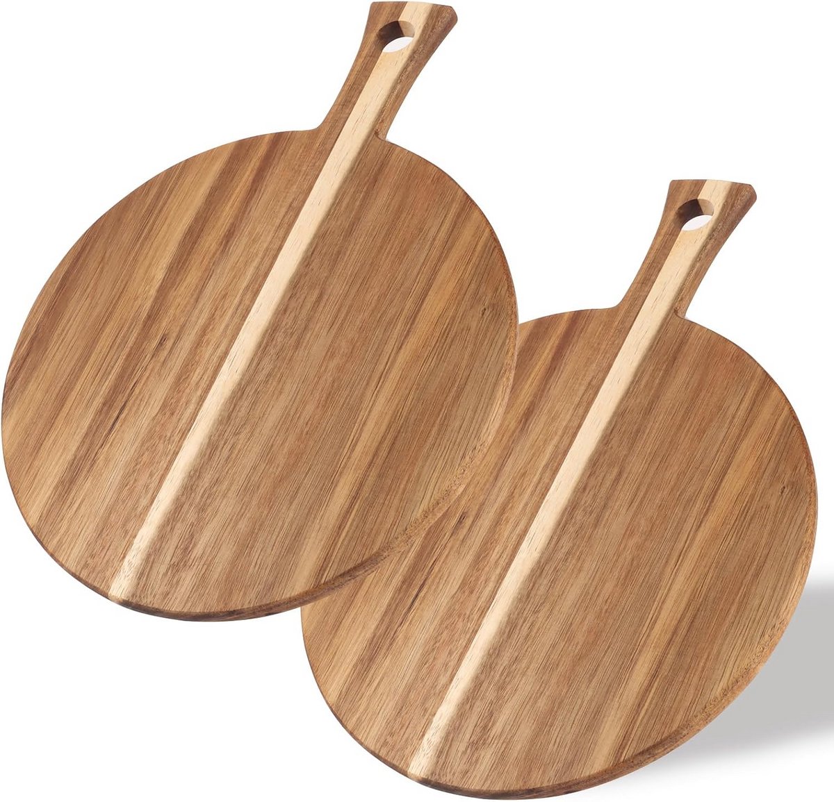 Set van 2 Ronde Houten Pizzaplanken met Handvat - Grote Snijplank voor Pizza en Brood