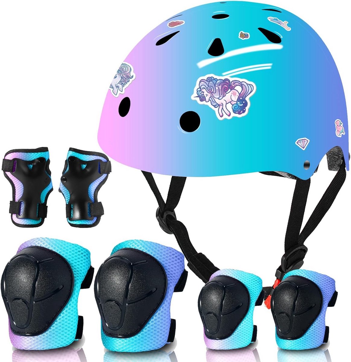 Kinderhelm Set Veiligheid: Verstelbare Fiets- en Skateboardhelm met Knie-, Elleboog- en Polsbeschermers voor Jongens en Meisjes (3-14 Jaar)