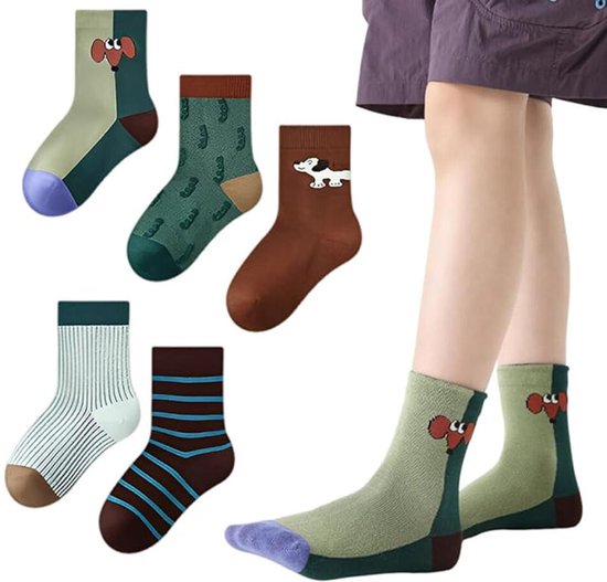Kindersokken - 5 Paar - Grappige Sokken - Kindersokken jongens - Kindersokken meisjes - funny socks happy - Vrolijke Sokken - junior - Maat 32-36 - Sportsokken - Sokken - Stijl C