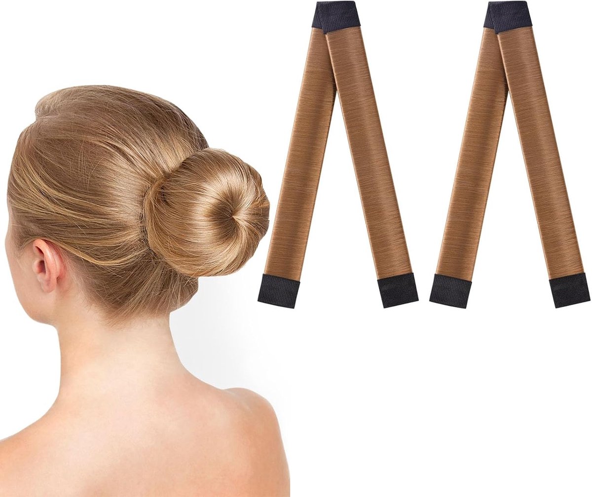 Sander Shop Knot Shaper, 2 stuks Easy Donut Bun Maker voor haar, French Twist Fold Wrap Snap Band voor het maken van doe-het-zelf-haarstijlen, Ballet Hair Deft Bun Hair Styling Accessoires voor meisjes-2PCS-Lichte Koffiekleur