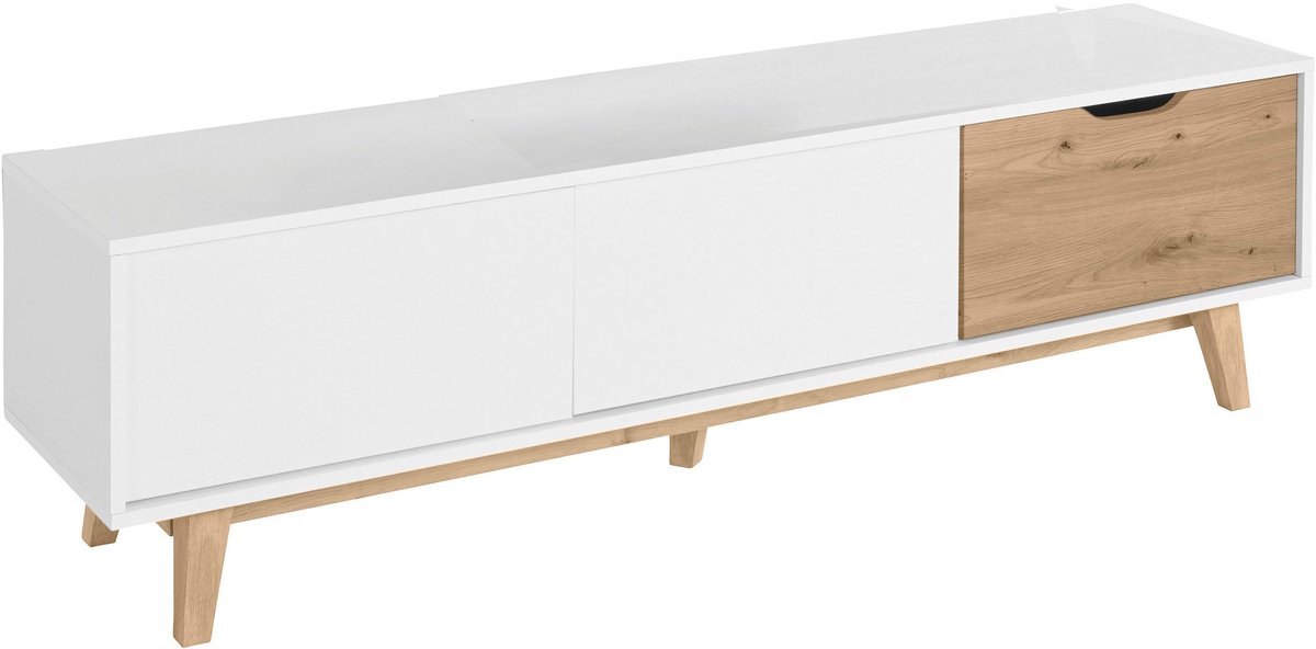 Notio Living Meera|Lowboard met 2 deuren en 1 lade in eikenhout ziet er wit uit