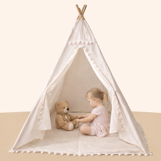 Studio Bloom Kinder Speeltent Tipi Tent Kinderen Meisjes Jongens Speelgoed Kindertent Kind Peuter Speelhuisje - Beige