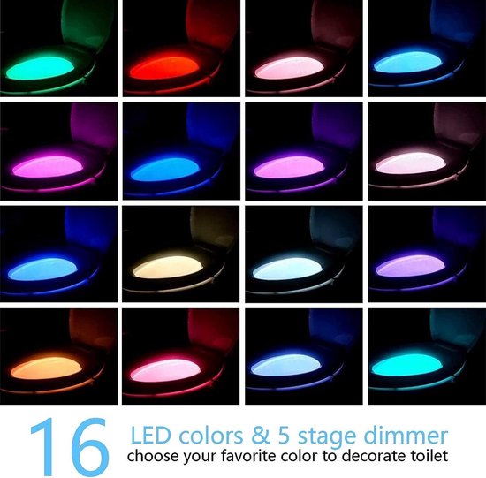 Nachtlampje voor toilet met bewegingssensor en 16 kleuren LED - Unieke badkameraccessoires — afbeelding 5