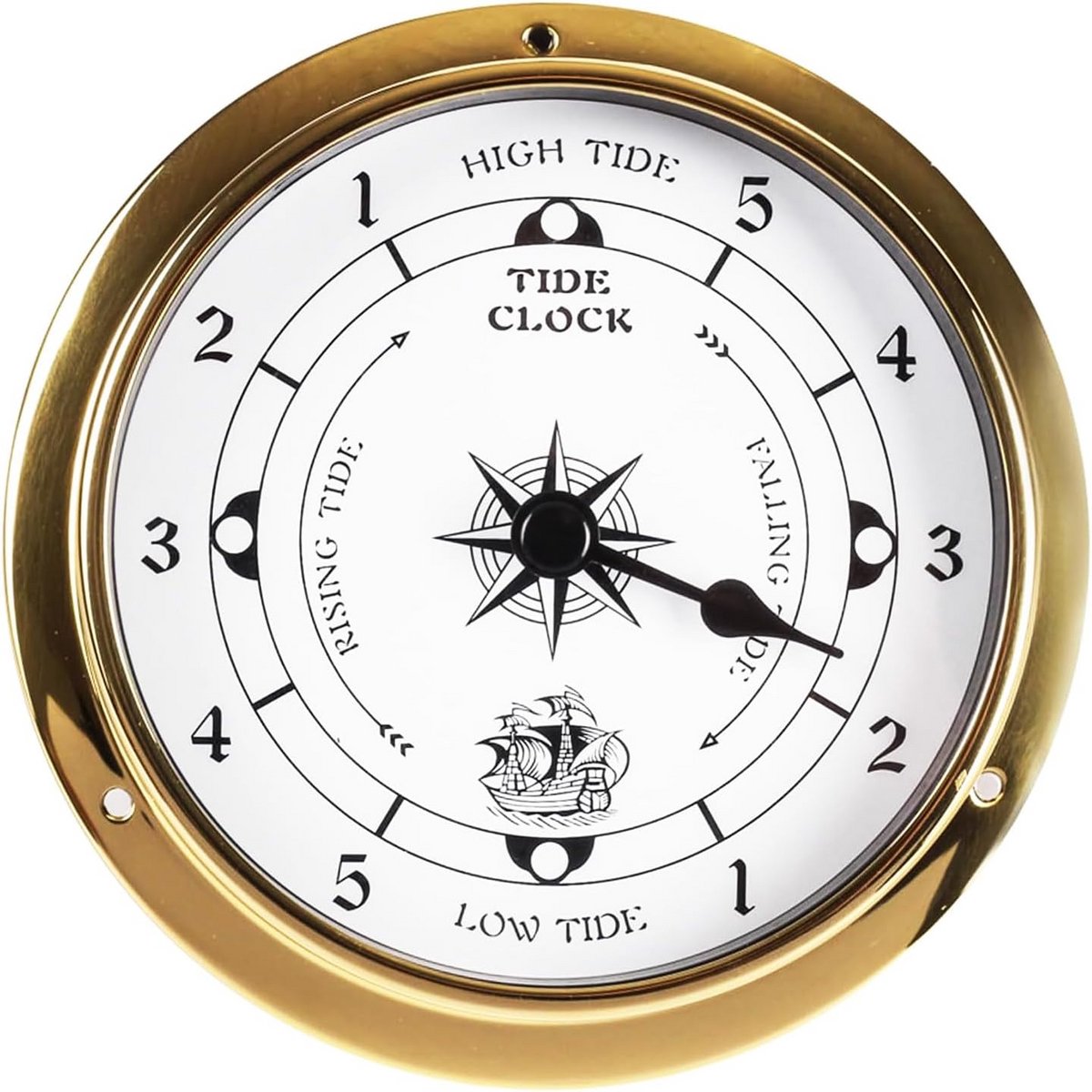 Getijdenklok Messing voor Hoog- en Laagwater Oostkust - Wandklok voor Vissers en Strandactiviteiten