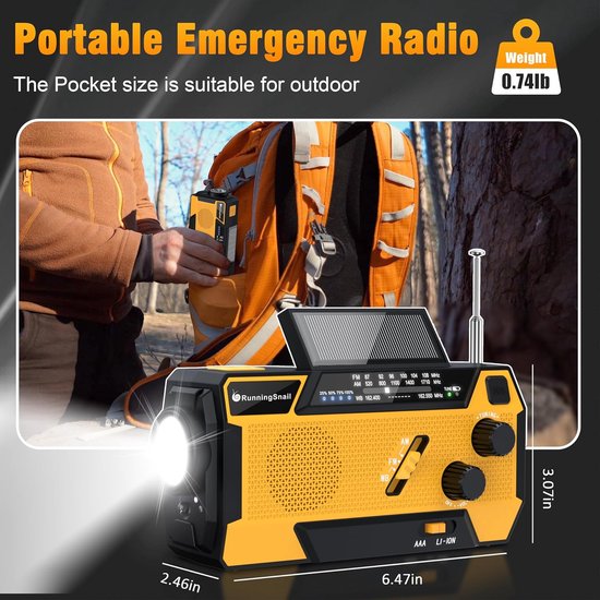 Noodradio Met Zaklamp & Powerbank – 8000mAh, AM/FM/NOAA, Zonne-energie, Handzwengel, SOS – Voor Stroomuitval & Outdoor